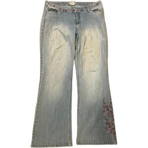 Embroidered Pink Floral Jeans Size 14 | Stretch Y2K Western Boho Festival Denim